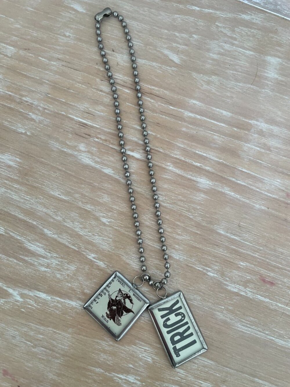 Halloween Ball Chain Necklace w/ 2 Rectangular Double-Sided Framed Pendants